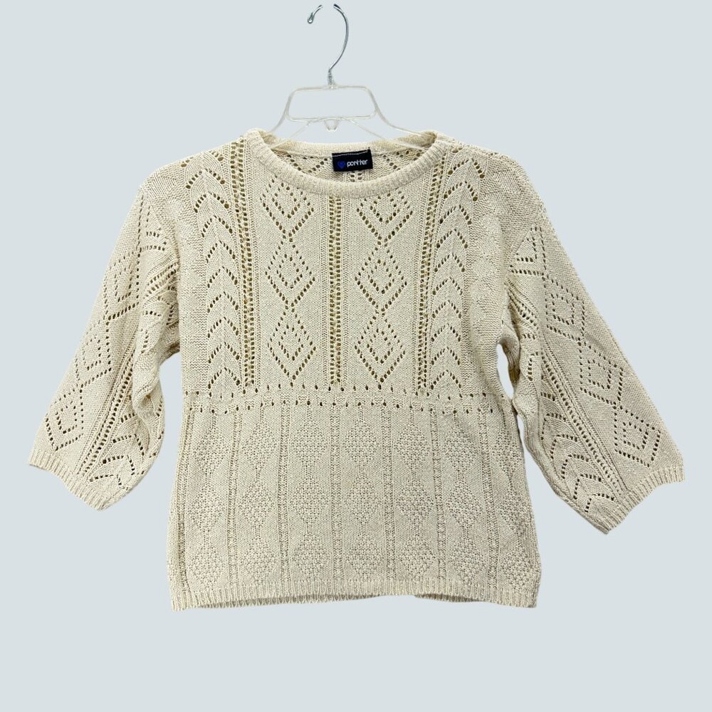 Pant-her Vintage 90's Knit Top With Diamond Pattern 3/4 Sleeves Womens S